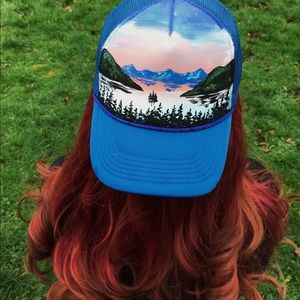 Custom painted trucker hat royal blue